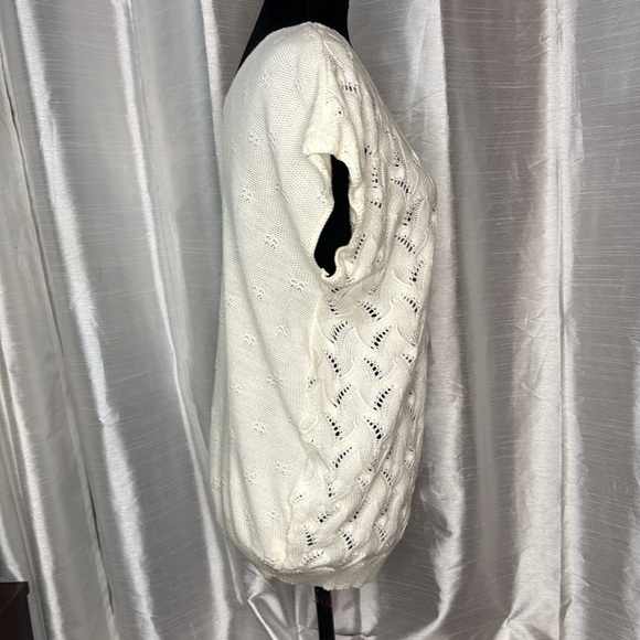 Vintage Helen Sue Acrylic Ivory Open CableKnit Short Cap Sleeve Sweater - Picture 2 of 8